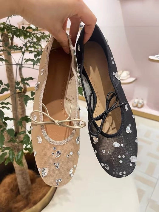 French Style Hollow-out Nude Apricot Temperament Sandals For Women, New 2026 Summer Gentle Rivet Fairy Mary Jane Mesh Sandals - ARCHSHOPE