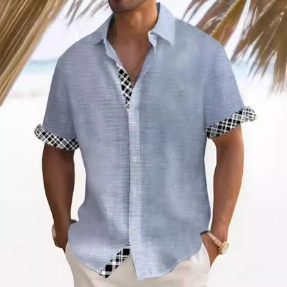 Strand gestreiftes Hemd Kurzarm Herren