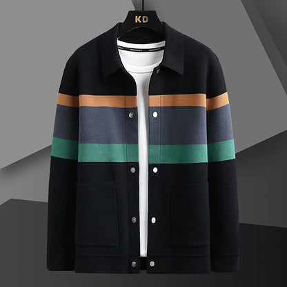 Cardigan à revers d'automne pour homme, couleur assortie, pull-manteau