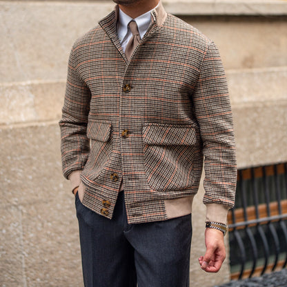 Bomberjacke Tweed Fleece Kurze Slim-Fit Jacke mit Stehkragen