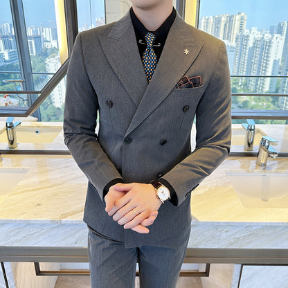 Zweireihiger Business-Slim-Fit-Freizeitanzug