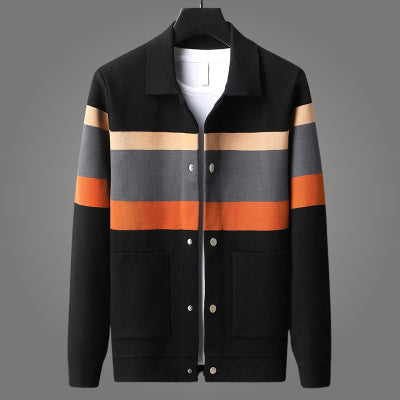 Cardigan à revers d'automne pour homme, couleur assortie, pull-manteau