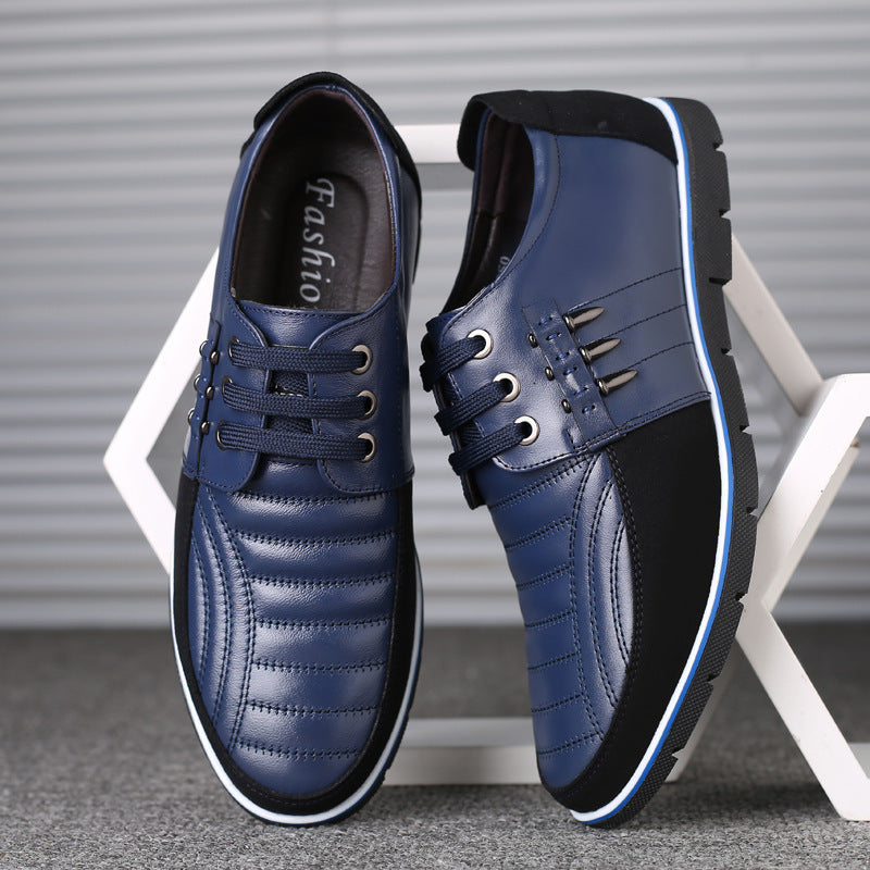 Herren Lederschuhe Koreanische Casual Lederschuhe Erste Schicht Rindsleder Dreifarbige Spitze Rundkopf Hohlkleid Jugendschuhe
