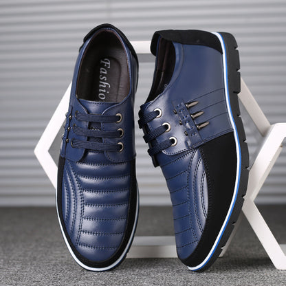 Herren Lederschuhe Koreanische Casual Lederschuhe Erste Schicht Rindsleder Dreifarbige Spitze Rundkopf Hohlkleid Jugendschuhe