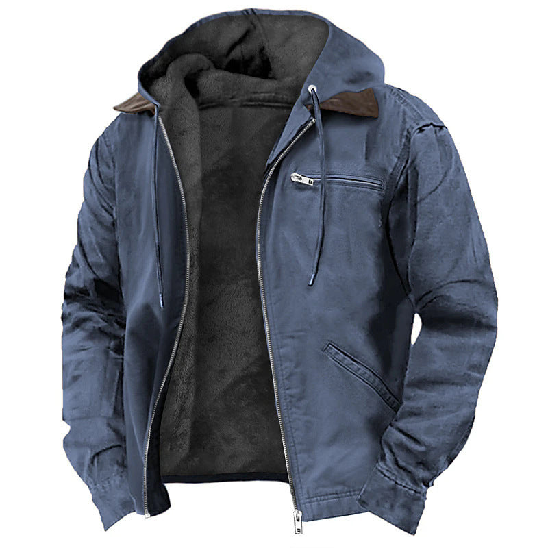 Solid Color Hooded Casual Men's Fleece Zipper Pocket Jacket Coat - ARCHSHOPE