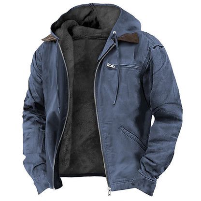 Solid Color Hooded Casual Men's Fleece Zipper Pocket Jacket Coat - ARCHSHOPE