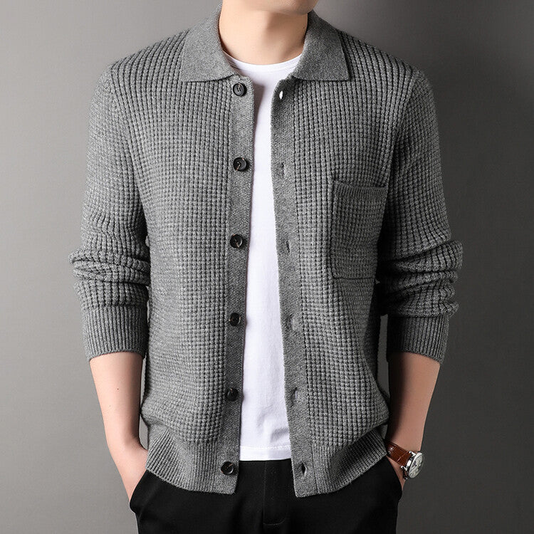 Twist Jacquard Revers Pullover Cardigan Herren Oberbekleidung Herbst und Winter Trends Mode Slim Knit Top Coat
