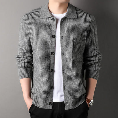 Twist Jacquard Revers Pullover Cardigan Herren Oberbekleidung Herbst und Winter Trends Mode Slim Knit Top Coat