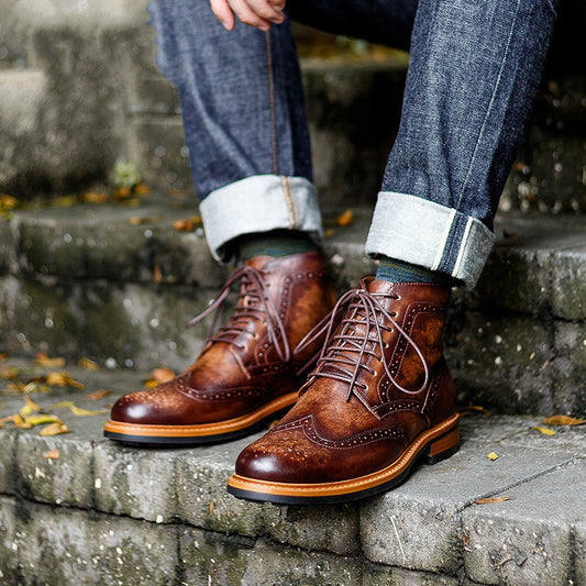 Casual Men's Leather Round Toe Martin Boots - ARCHSHOPE