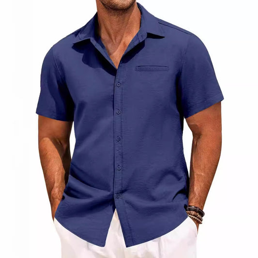 Polo Collar Solid Color Short Sleeve Button Shirt - ARCHSHOPE