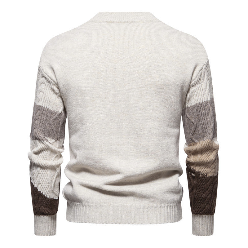 Pull col rond en tricot pour homme, style rétro américain, taille européenne, couleurs assorties, décontracté, automne et hiver