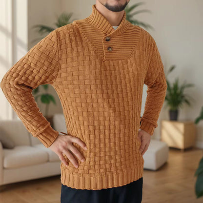 Men's Slim Turtleneck Sweater With Button Design Fashion Casual Solid Color Pullover Top Clothing - ARCHSHOPE