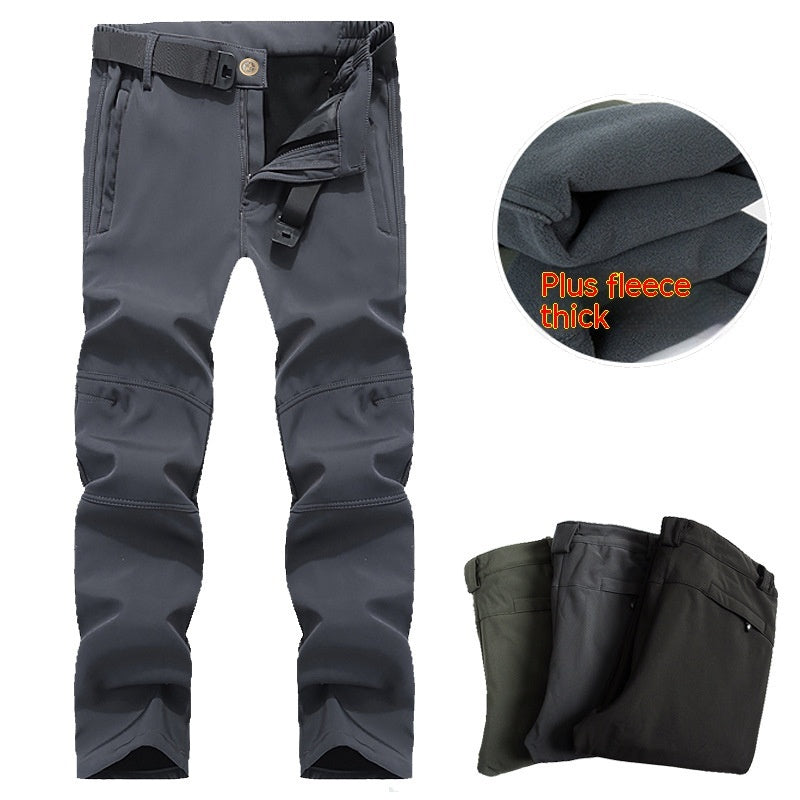 Pantalon tactique d'extérieur à coque souple pour homme, ample, grande taille, doublé polaire, pour l'escalade