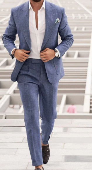 Men's Large Single Row One Button Solid Color Suit Two-piece Set - ARCHSHOPE