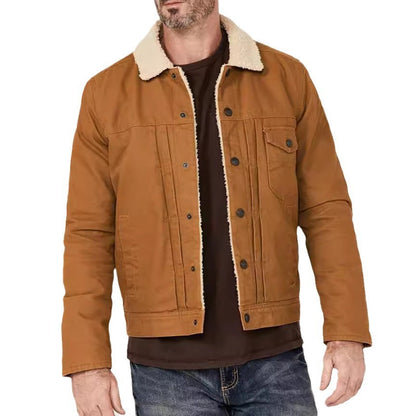 Herren Mantel Fleece Gefüttert Mantel Pelz Kragen Einreihig Multi-tasche