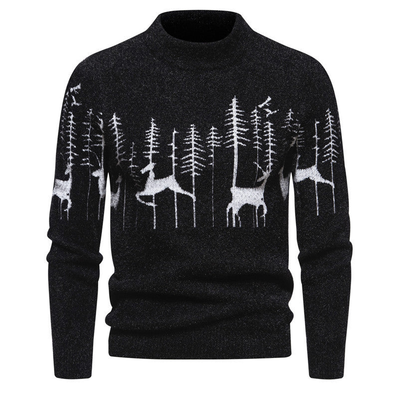 Weihnachtspullover Herren Warmer Rundhalspullover mit Hirsch-Print