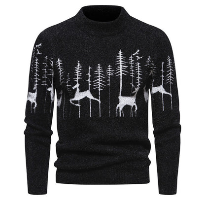 Weihnachtspullover Herren Warmer Rundhalspullover mit Hirsch-Print