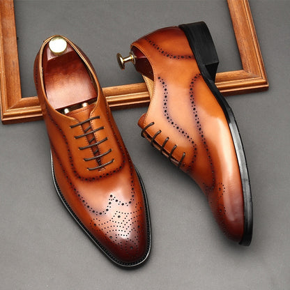 Chaussures en cuir pour hommes, style britannique, bout pointu, tenue de soirée, chaussures à lacets pour hommes
