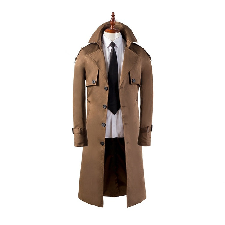 Trench-coat ultra long pour homme, coupe slim, coupe décontractée, au-dessus du genou