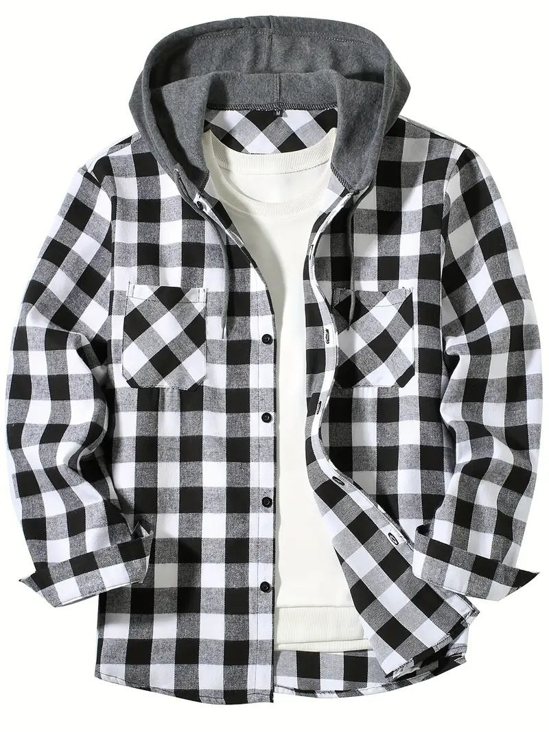 Chemise à capuche à carreaux pour homme