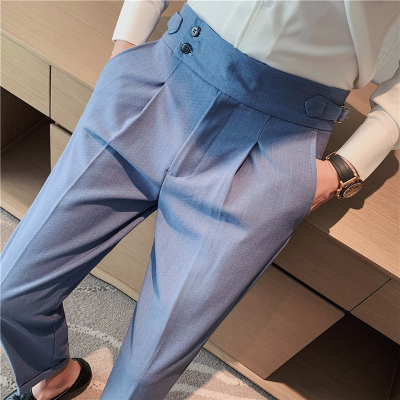 Pantalon taille haute rayé décontracté pour homme