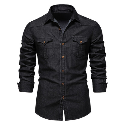 Herren Langarm Jeanshemd Casual Solid Button Slim Tops Kleidung