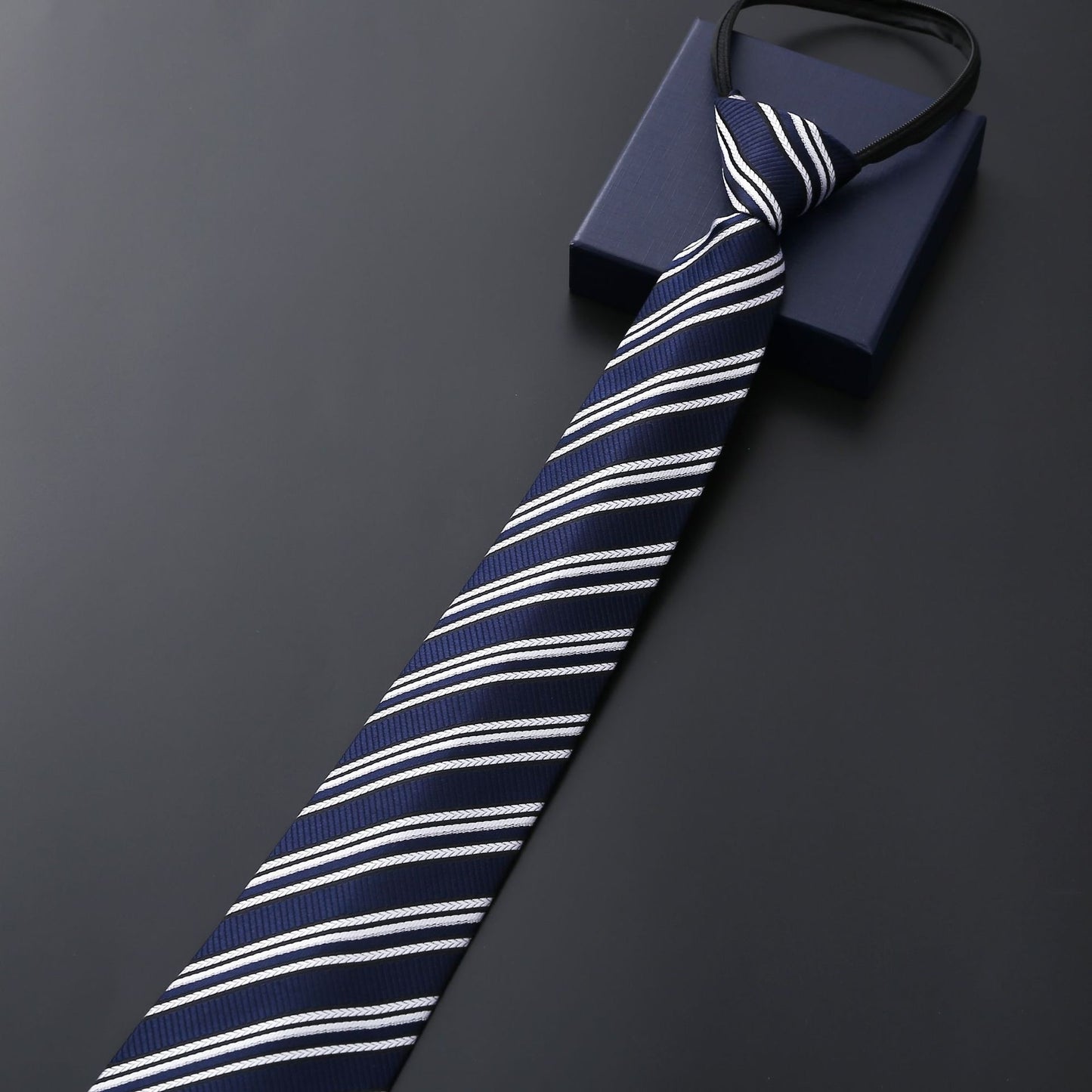 Mens Business Formal Zipper Tie With Blue Stripes - ARCHSHOPE