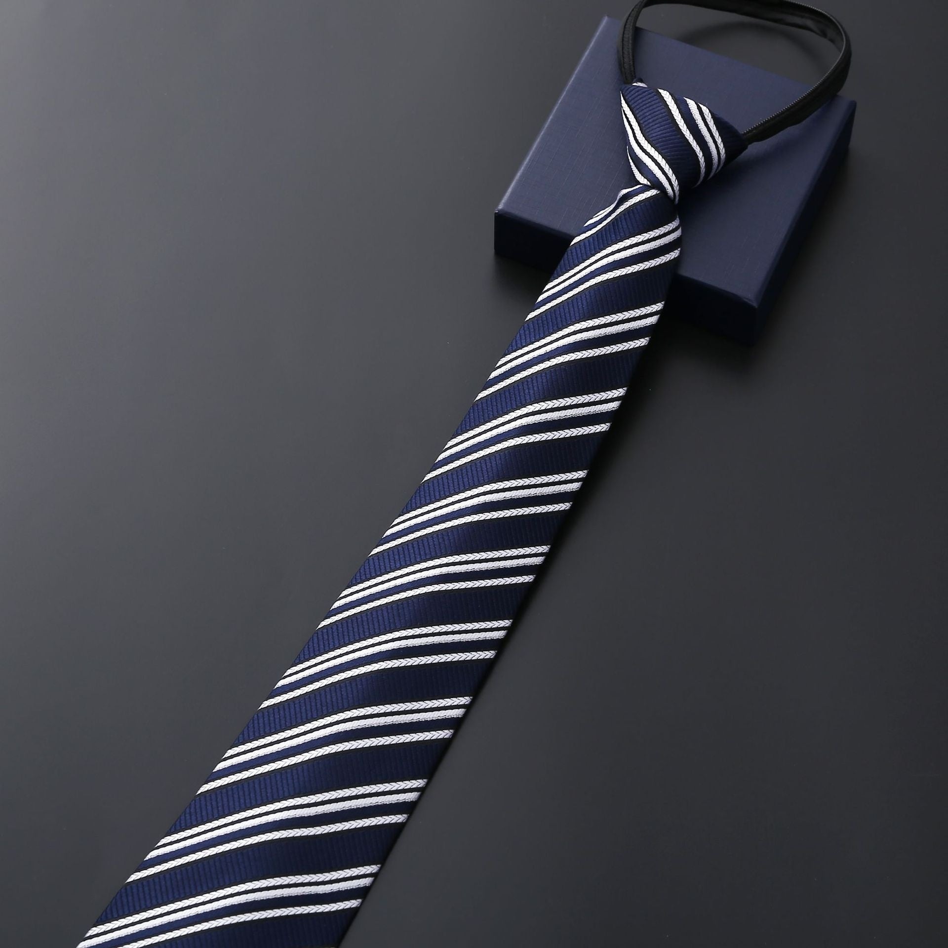 Mens Business Formal Zipper Tie With Blue Stripes - ARCHSHOPE