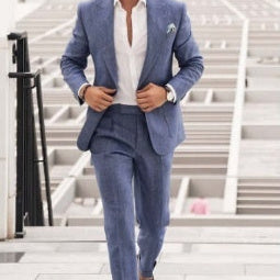 Men's Large Single Row One Button Solid Color Suit Two-piece Set - ARCHSHOPE