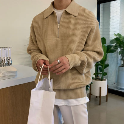 Revers Pullover Herren Winter Locker Leicht Reife Strickmode Trendy