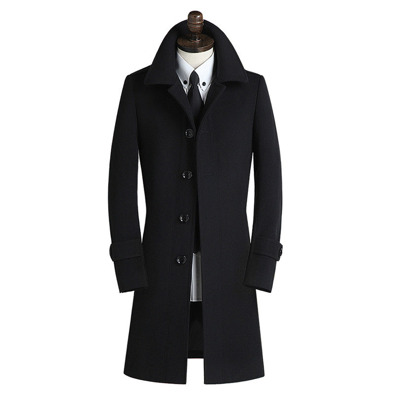 Manteau coupe-vent mi-long en laine pour homme, coupe ajustée, style britannique, version coréenne