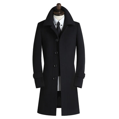 Manteau coupe-vent mi-long en laine pour homme, coupe ajustée, style britannique, version coréenne