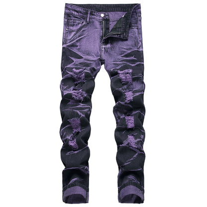 Pantalon en jean déchiré violet et noir