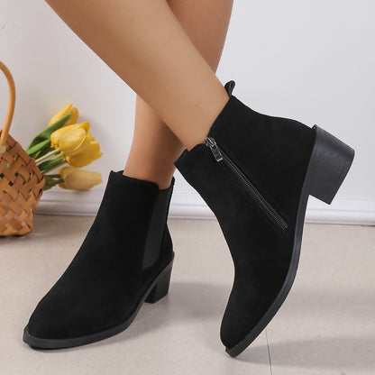 Women's Fashion Ankle Boots With Side Zipper Chunky Heel Boots Slip On Comfortable Solid Color Shoes - ARCHSHOPE