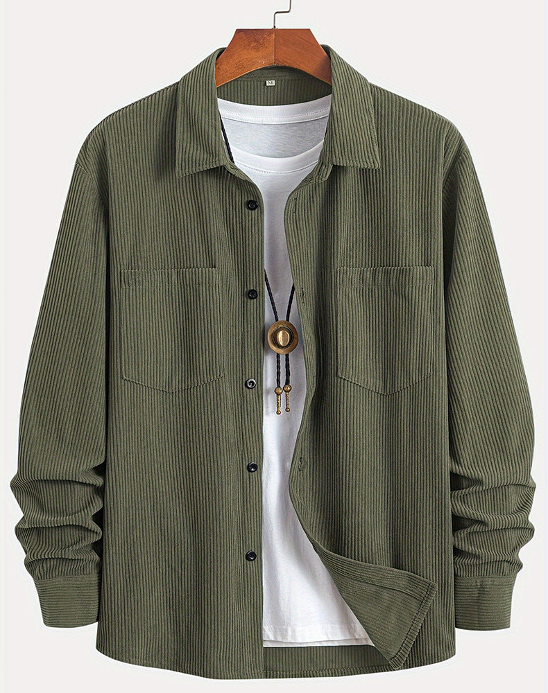 Manteau chemise décontracté à manches longues en velours côtelé assorti