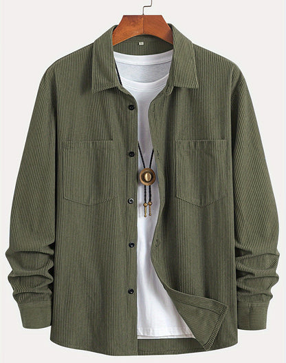 Manteau chemise décontracté à manches longues en velours côtelé assorti