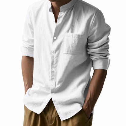 Long Sleeve Stand Collar Shirt With Pockets Casual Men's Clothing - ARCHSHOPE