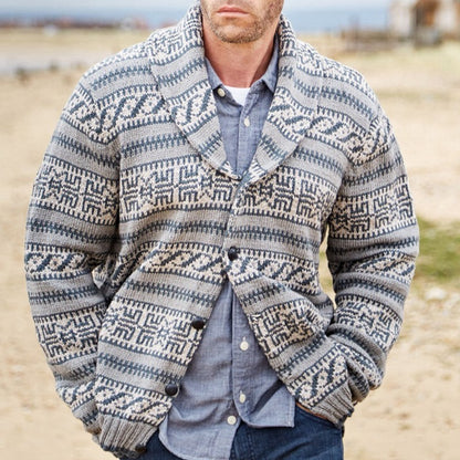 Amazon Europäische und amerikanische neue Herrenbekleidung Herbst Winter Herren verdickter Jacquard-Revers Langarm-Strickjacke Wollmantel BK0019