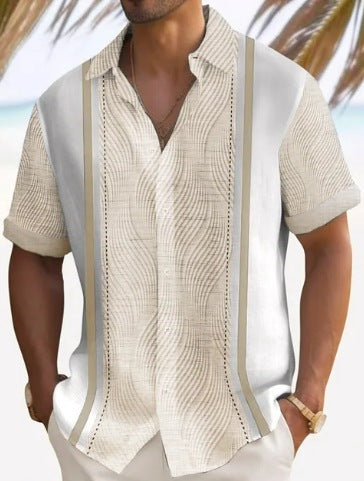 Strand gestreiftes Hemd Kurzarm Herren