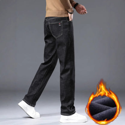 Winter Fleece-gefütterte dicke Jeans Herren Plus Size Loose Straight Casual Hose