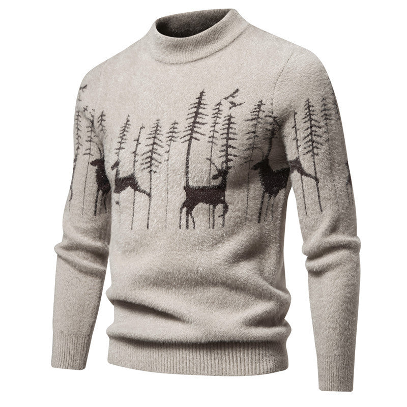 Weihnachtspullover Herren Warmer Rundhalspullover mit Hirsch-Print