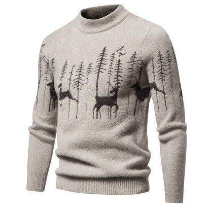Weihnachtspullover Herren Warmer Rundhalspullover mit Hirsch-Print