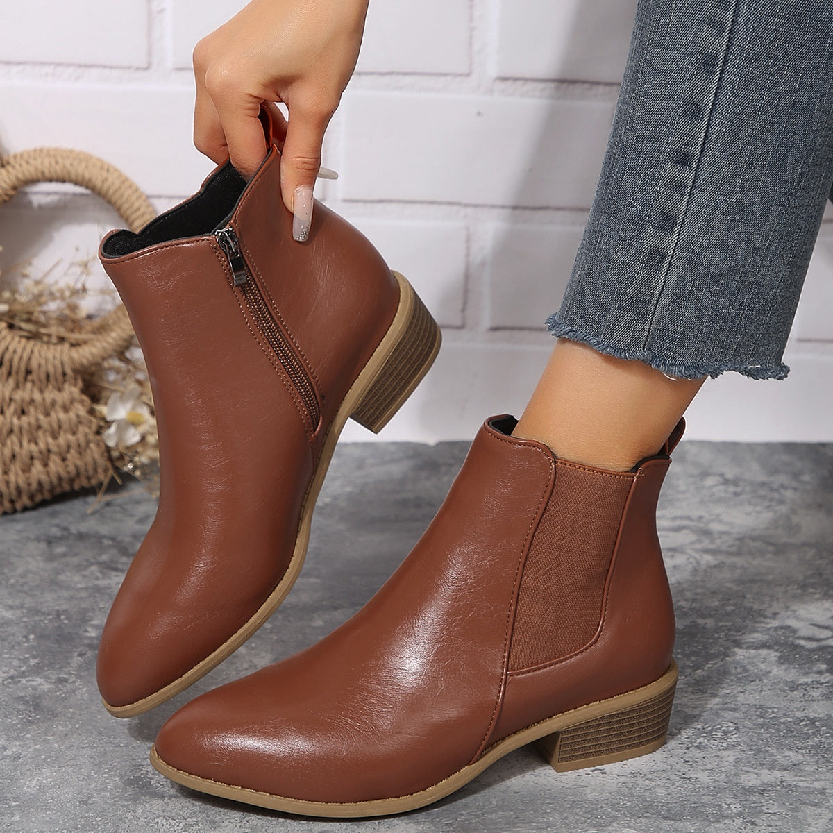Pointed Suede Elastic Band, Thick Heel Casual Single Shoes For Women