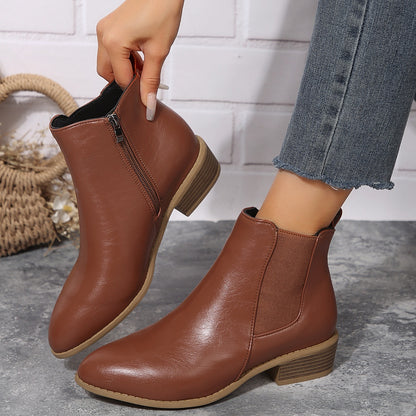 Pointed Suede Elastic Band, Thick Heel Casual Single Shoes For Women