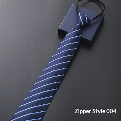 Mens Business Formal Zipper Tie With Blue Stripes - ARCHSHOPE