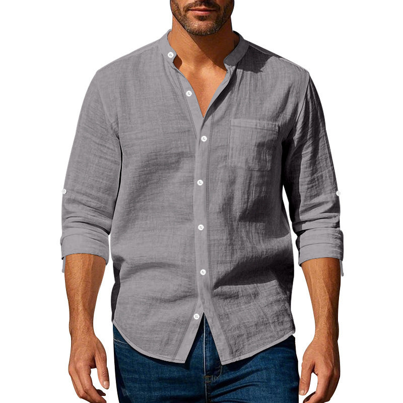 Long Sleeve Stand Collar Shirt With Pockets Casual Men's Clothing - ARCHSHOPE