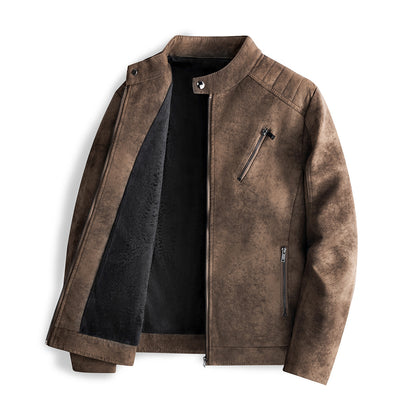 Veste en cuir pour homme, doublure polaire, col montant slim