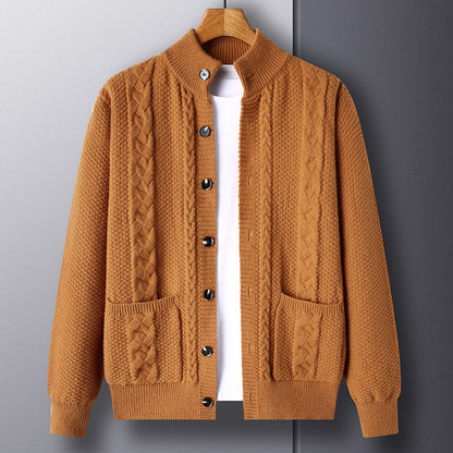 Nouveau pull à simple boutonnage avec poches, cardigan ample en jacquard tendance pour hommes
