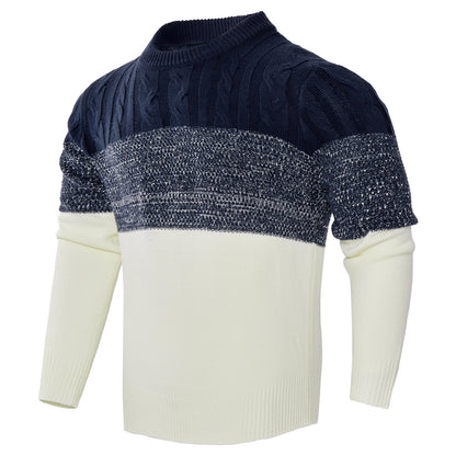 Men's Casual Color Block Long Sleeve Cable Knit Pullover Sweater - ARCHSHOPE
