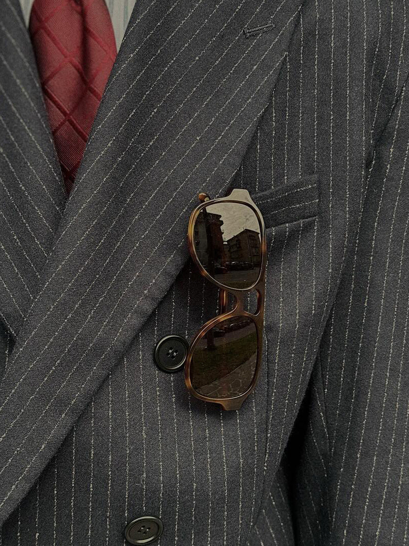 Costume classique croisé à rayures pour homme